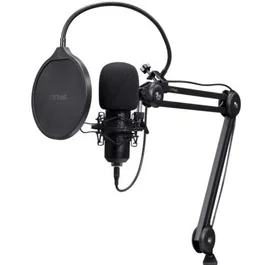 Trust Gaming GXT 270 Emita II+ Micrófono USB Condensador Cardioide para Streaming, Podcast y Gaming con Brazo Ajustable - Negro - Ref. 25770